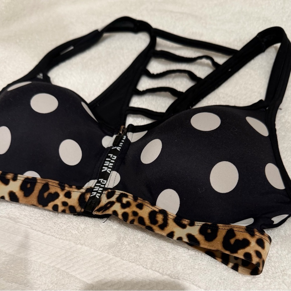 Victoria's Secret PINK brand Ultimate Push-Up Polka Dot Racerback Zip Bra XSmall - Picture 3 of 9